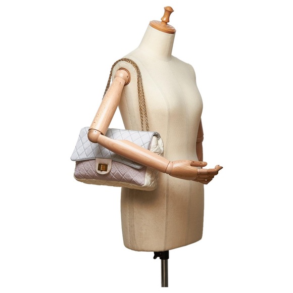 CHANEL Grosgrain Satin Tricolor 2.55 Reissue Flap Gray Pink White - Picture 8 of 10